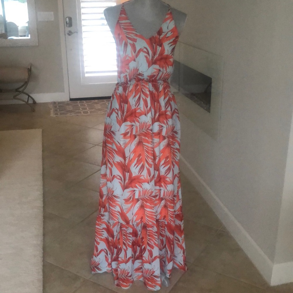 H&M coral and turquoise flowy dress.